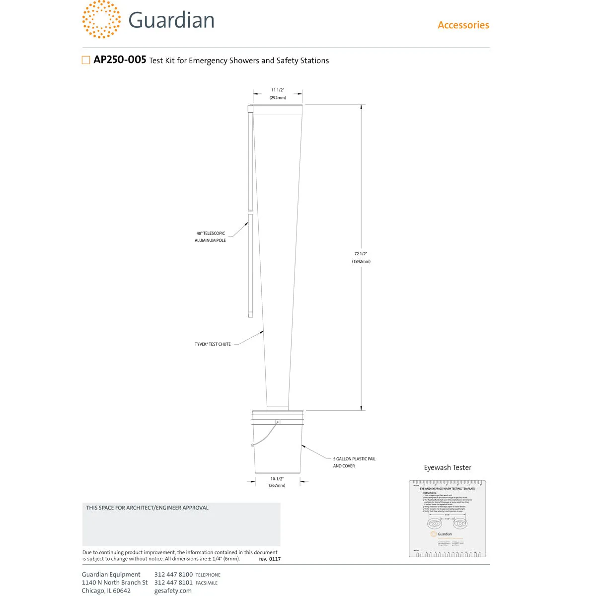 Guardian AP250-005 Emergency Shower Test Chute Kit with Pail