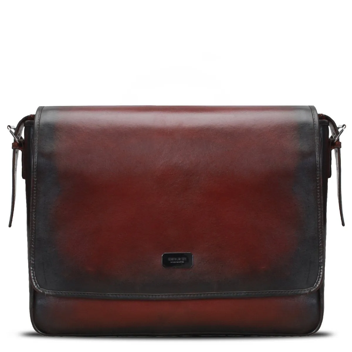 Hand-Painted Wine Leather Flap-Over Messenger Bag By Brune & Bareskin