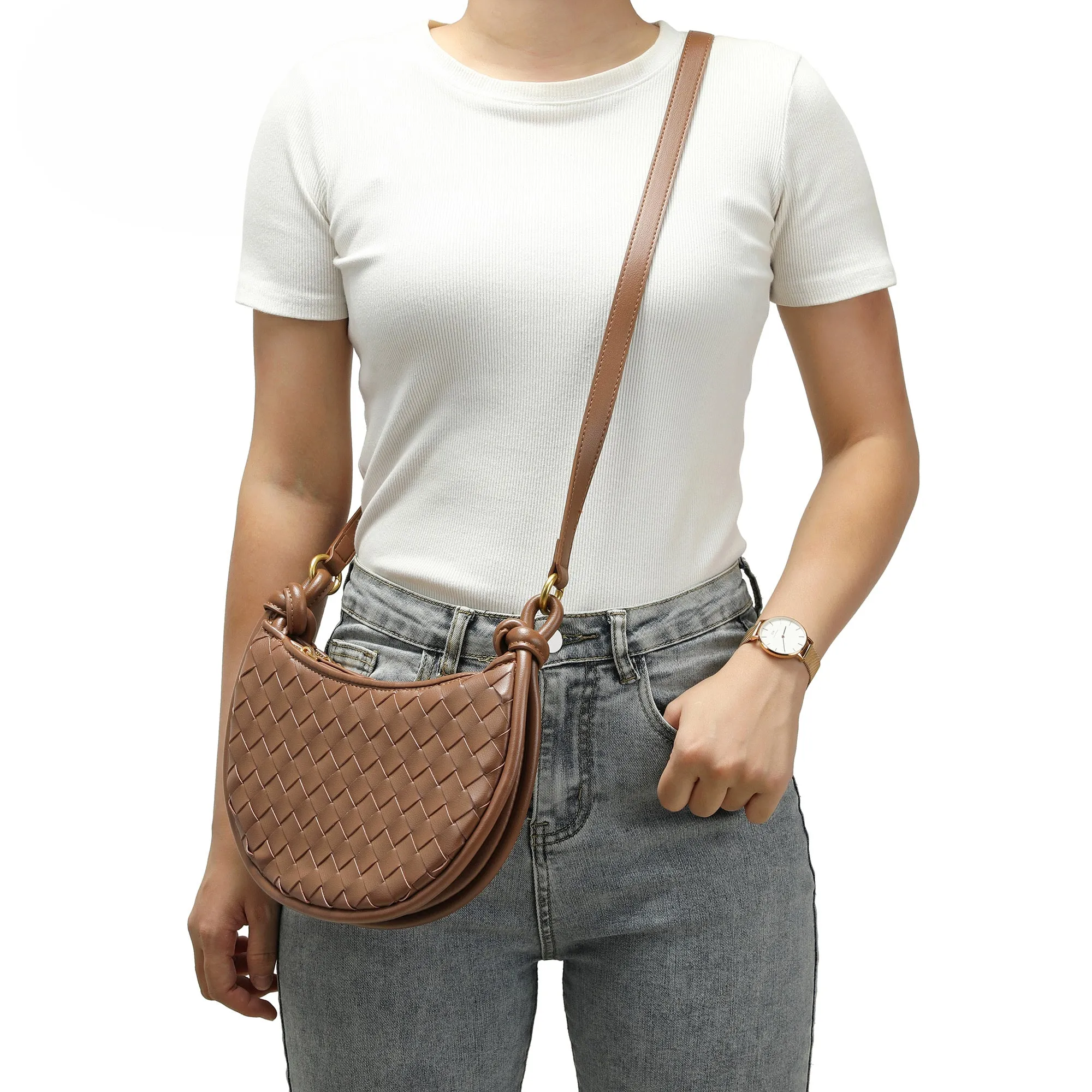 Hand-Woven Leather Messenger/Shoulder Bag