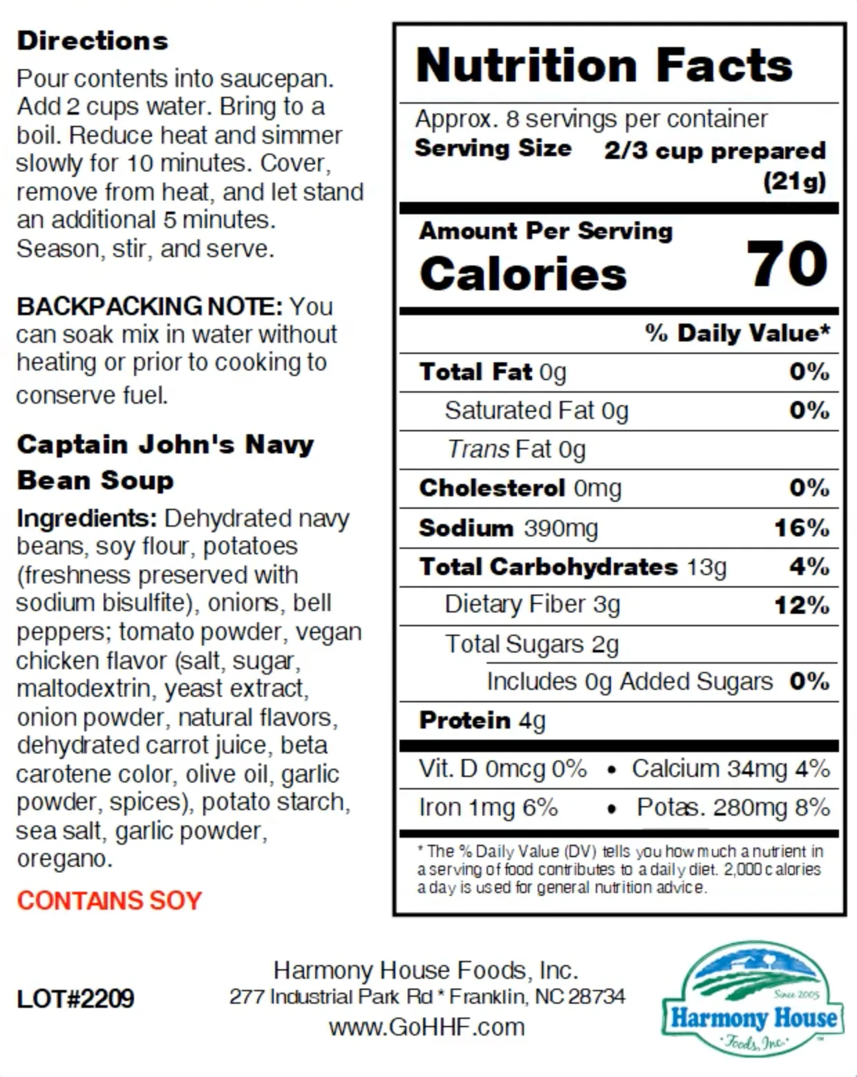 Harmony House Captain John's Navy Bean Soup (5.9 oz)