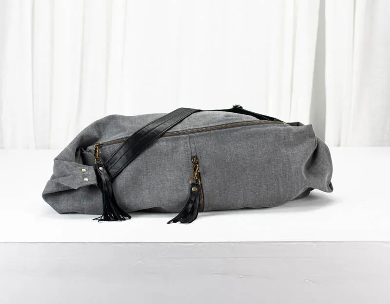 Kallia crossbody bag - Grey canvas and black leather