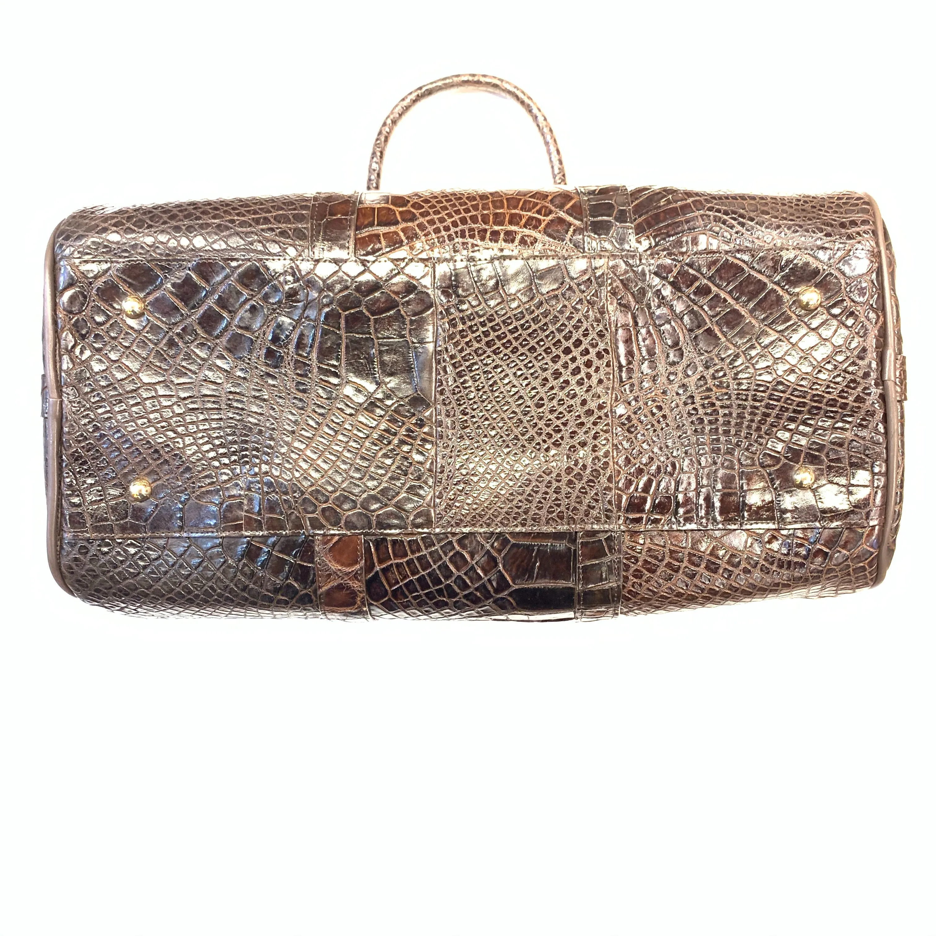 Kashani Brown Full Alligator Body Duffle Bag