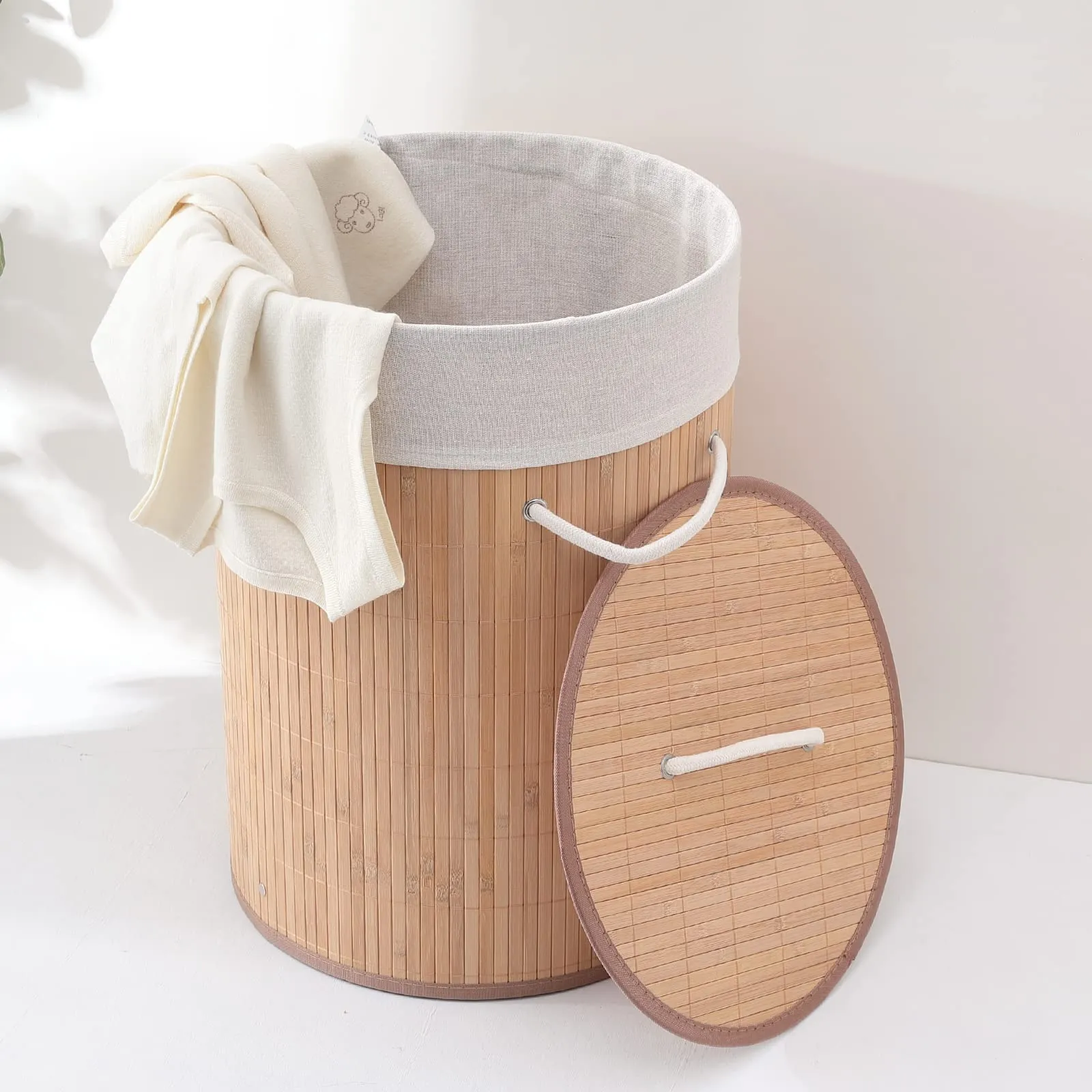 Kuber Industries Laundry Basket | Bamboo Laundry Basket With Lid | Cloth Hamper Basket for Bathroom | Laundry Basket for Toys | Storage Basket | Pack of 3 | Natural