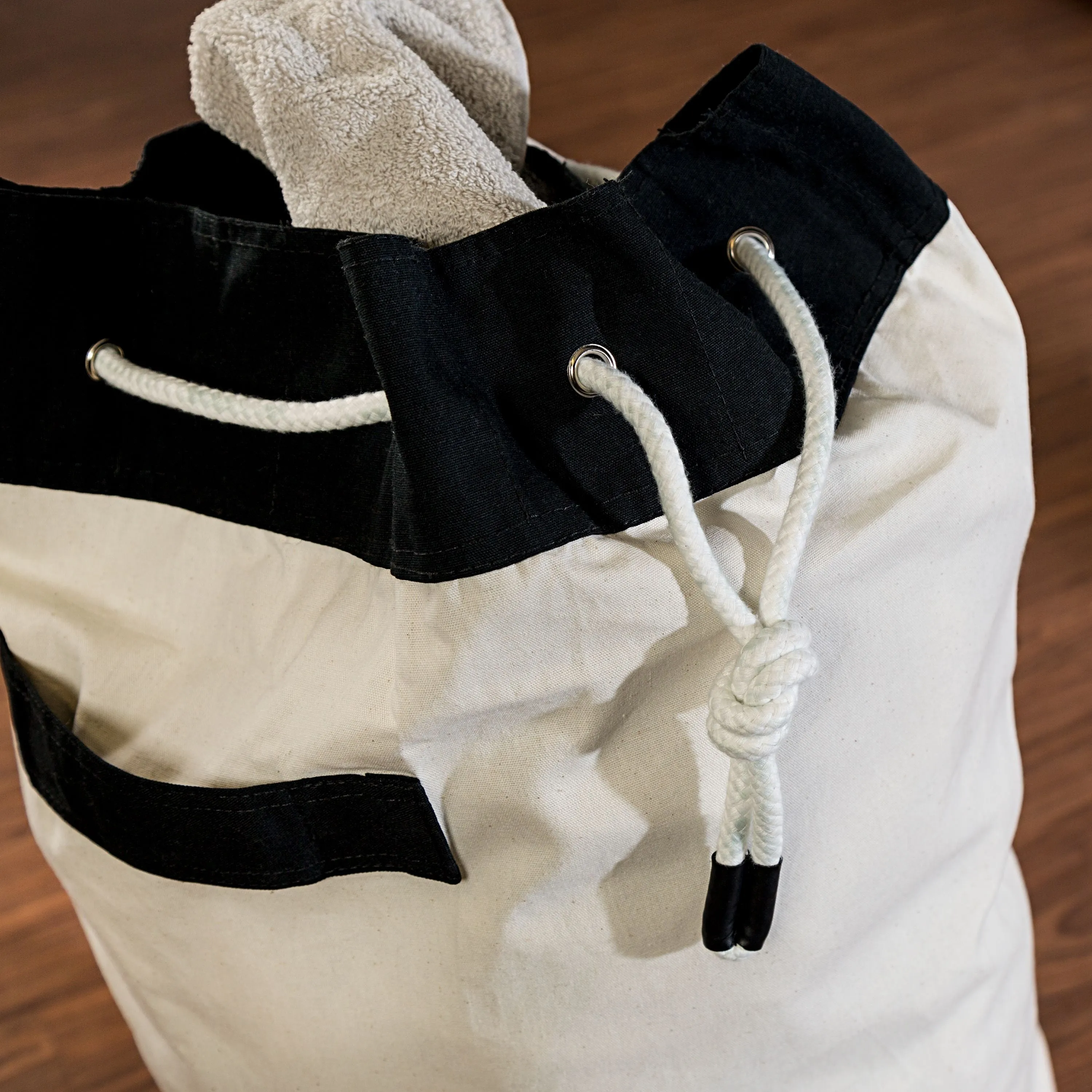 Large Laundry Duffle Bag with Bottom Storage, White/Black