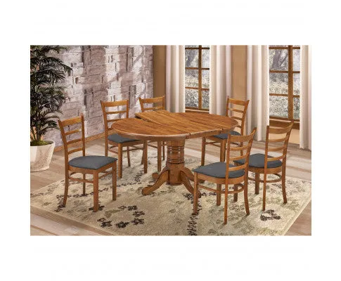 Linaria 7pc Dining Set 150cm Extendable Pedestral Table 6 Timber Chair - Walnut