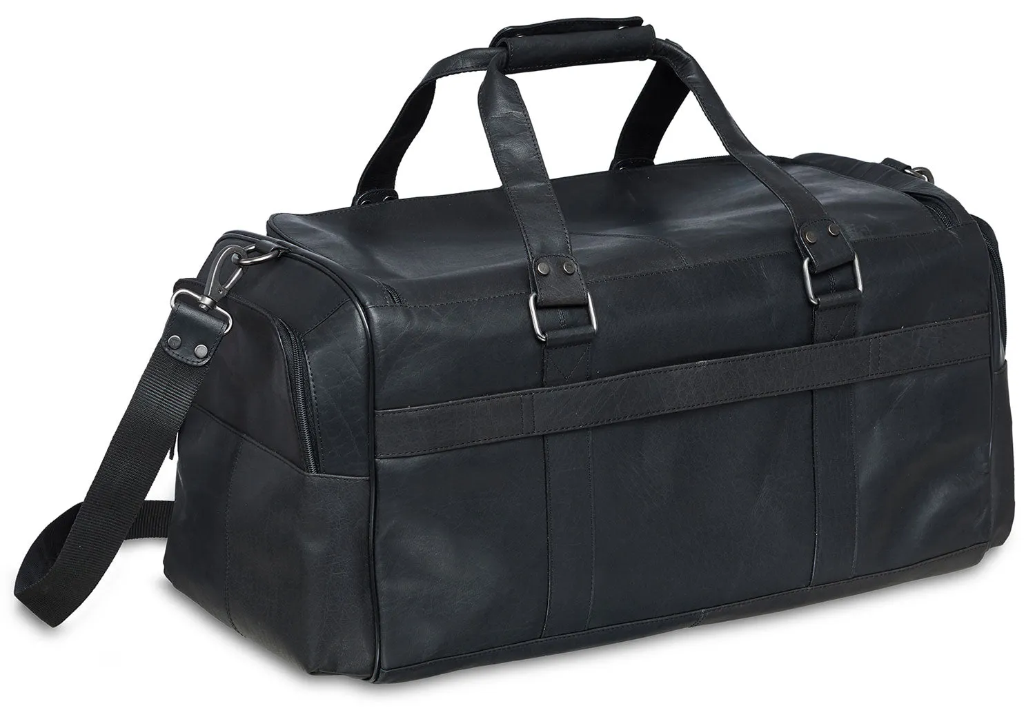 Mancini Leather Duffle Bag, 23" x 10" x 10.25", Black