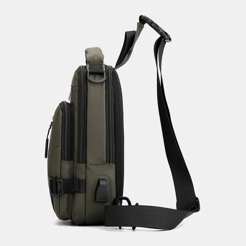 Men Casual Multifunction Waterproof Nylon Chest Bag Multi-pocket Crossbody Shoulder