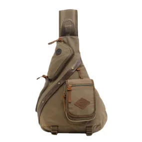 Men Genuine Leather And Canvas Travel Outdoor Carrying Bag Multi-pocket Crossbody Chest