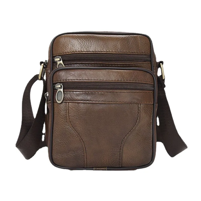 Men Genuine Leather Business Casual Solid Color Leather Shoulder Bag Crossbody