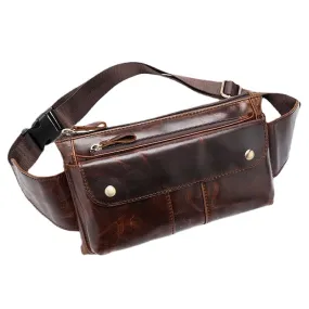 Men Genuine Leather Multi-pocket Chest Bag Waist Vintage 6.5 Inch Phone Anti-Theft Sling Crossbody Shoulder