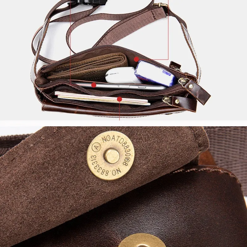 Men Genuine Leather Multi-pocket Chest Bag Waist Vintage 6.5 Inch Phone Anti-Theft Sling Crossbody Shoulder