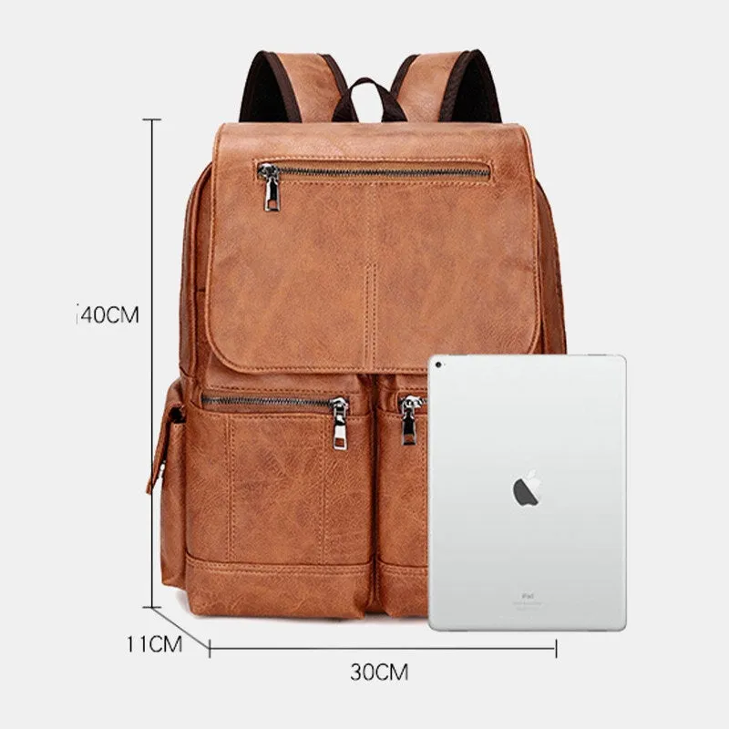 Men Multi-pocket Lightweight Breathable Decompression Design Backpack Multifunction Waterproof PU Soft Leather Shoulder Bag Student