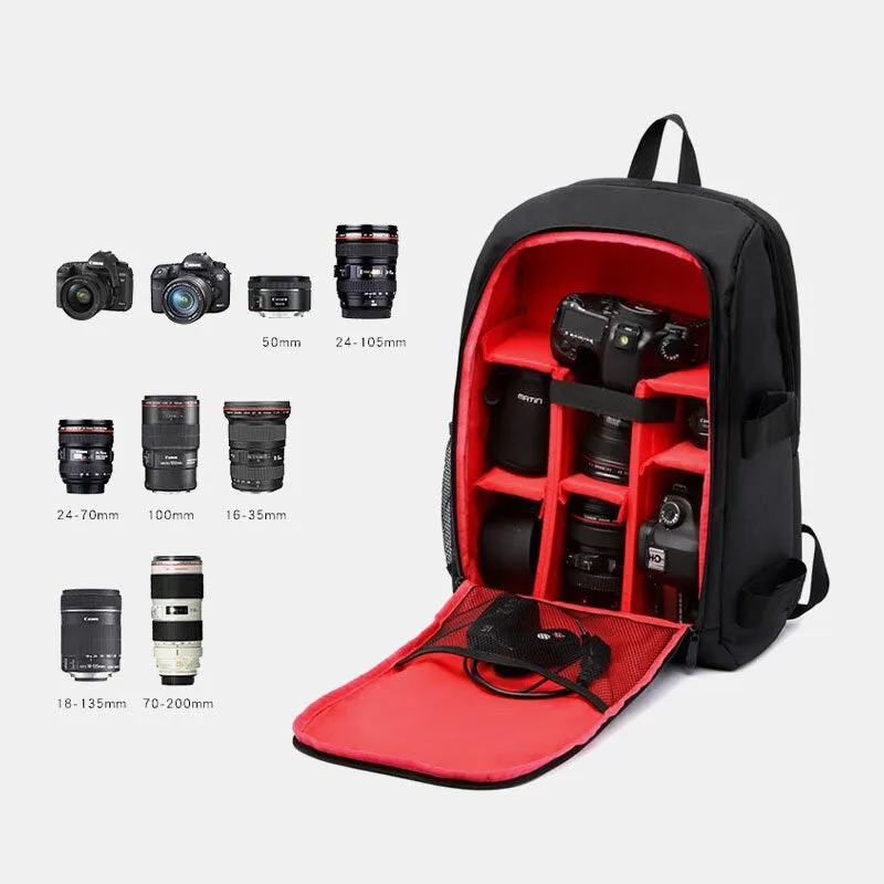 Men Nylon Waterproof Solid Color Large Capacity Camera Equipment Laptop Camera Bag Backpack