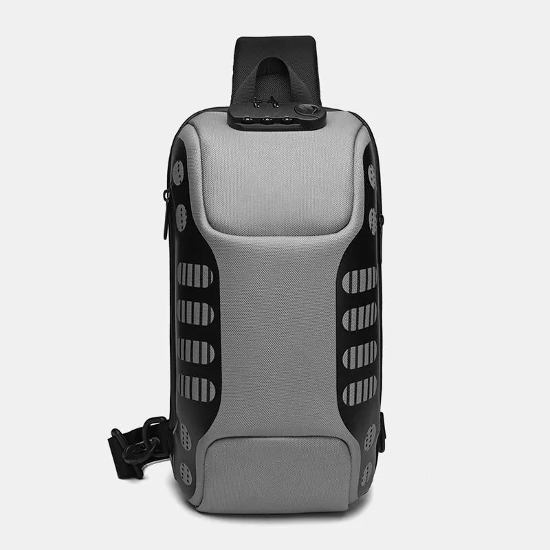 Men Oxford Multifunction Anti-theft Password Lock Chest Bag Casual Hidden Water Bottle Pocket Reflective Strip Design USB Charging Crossbody Shoulder Bag