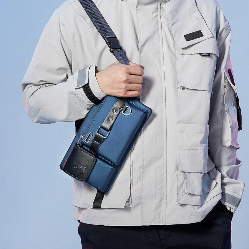 Men Oxford Multifunction Waterproof Headphone Hole Design Chest Bag Waist Bag Casual Fashion 6.5 Inch Phone Bag Crossbody Bags