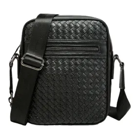 Men PU Soft Leather Large Capacity Woven Crossbody Shoulder Bag