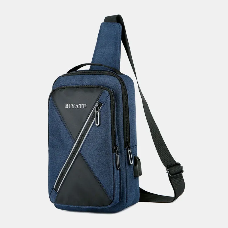 Men USB Charging Multi-pocket Chest Bag Oxford Non-slip Wear-resistant Waterproof Casual Shoulder Crossbody Bags