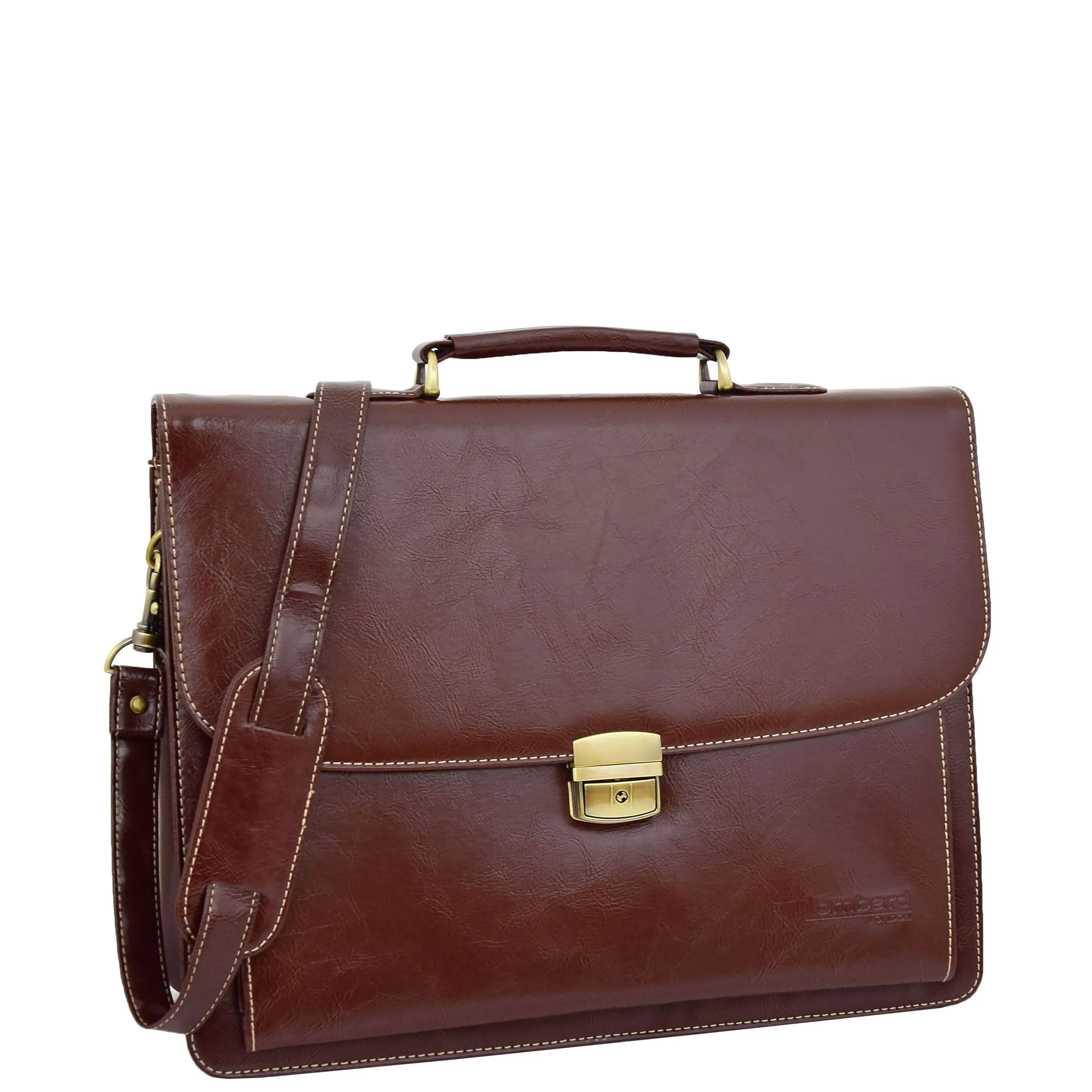 Mens Faux Leather Flap Over Briefcase Windsor Brown