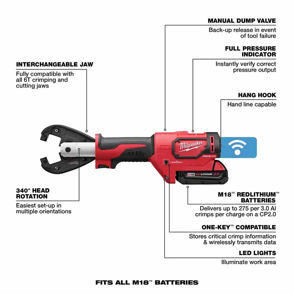 Milwaukee 2678-22K M18 Force Logic 6T Utility Crimping Kit With Kearney Grooves