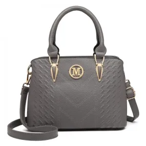 Miss Lulu Grey Leather Look Weave Effect Shoulder Bag - Chic and Luxurious Handbag