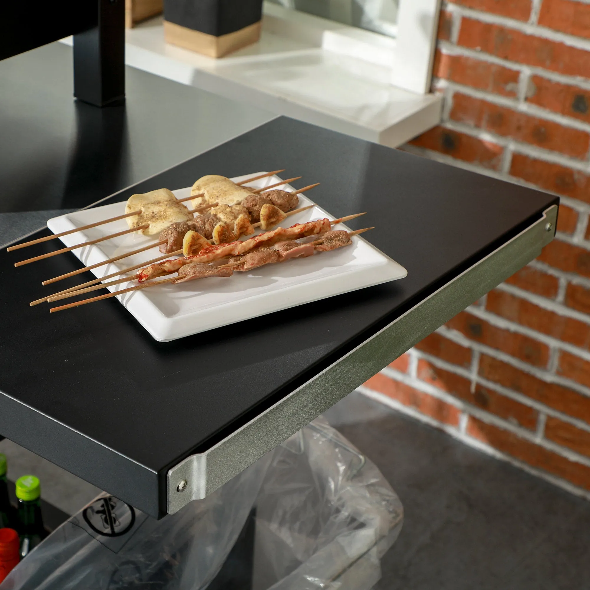 Multi-Feature BBQ Grill Table, with Stainless Steel Top - Black