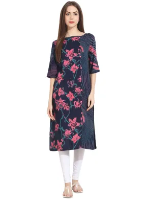 Multi Printed Half Sleeve Rayon Kurta