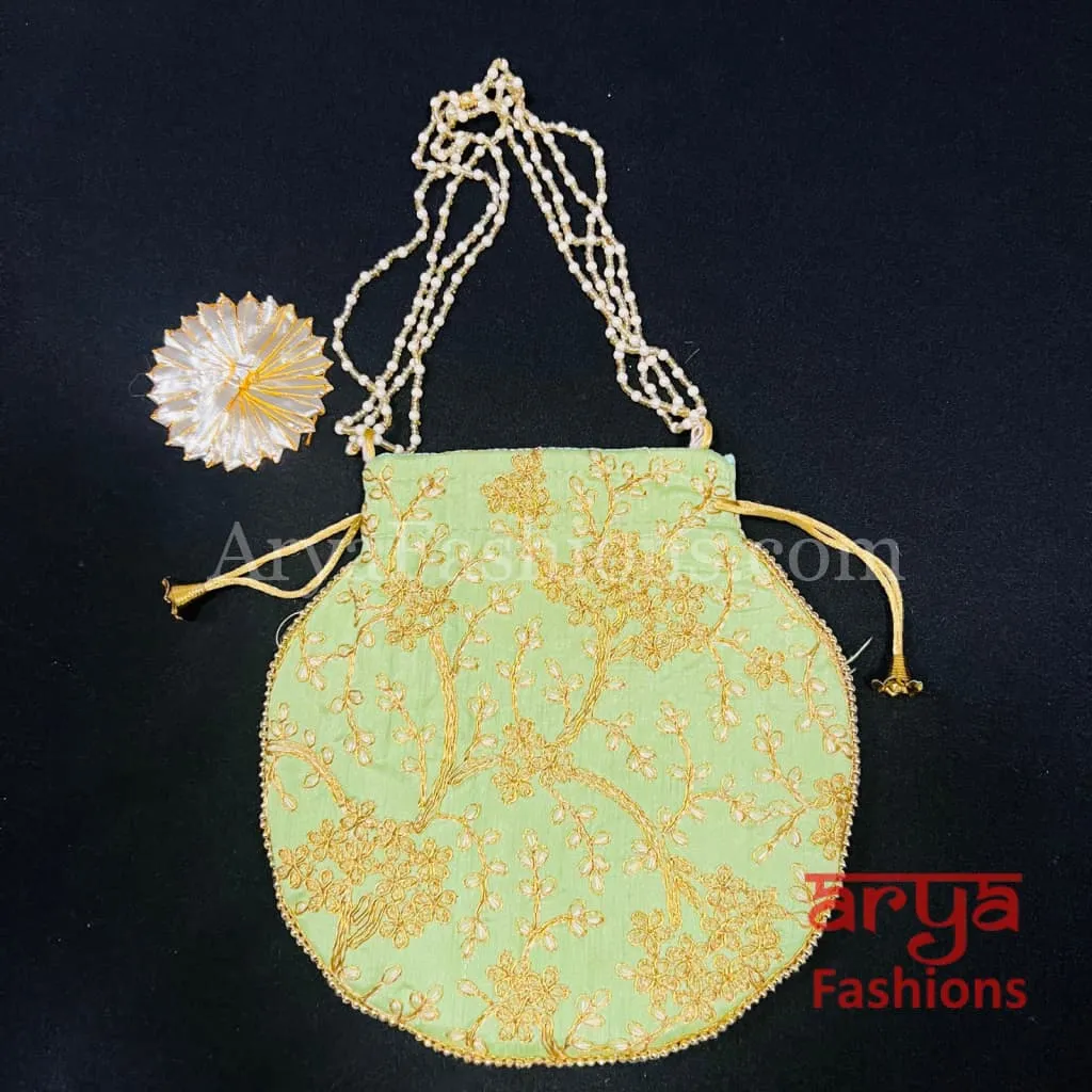 Multicolor Jaipuri Satin Potli Bag/ Designer Embroidered Potli