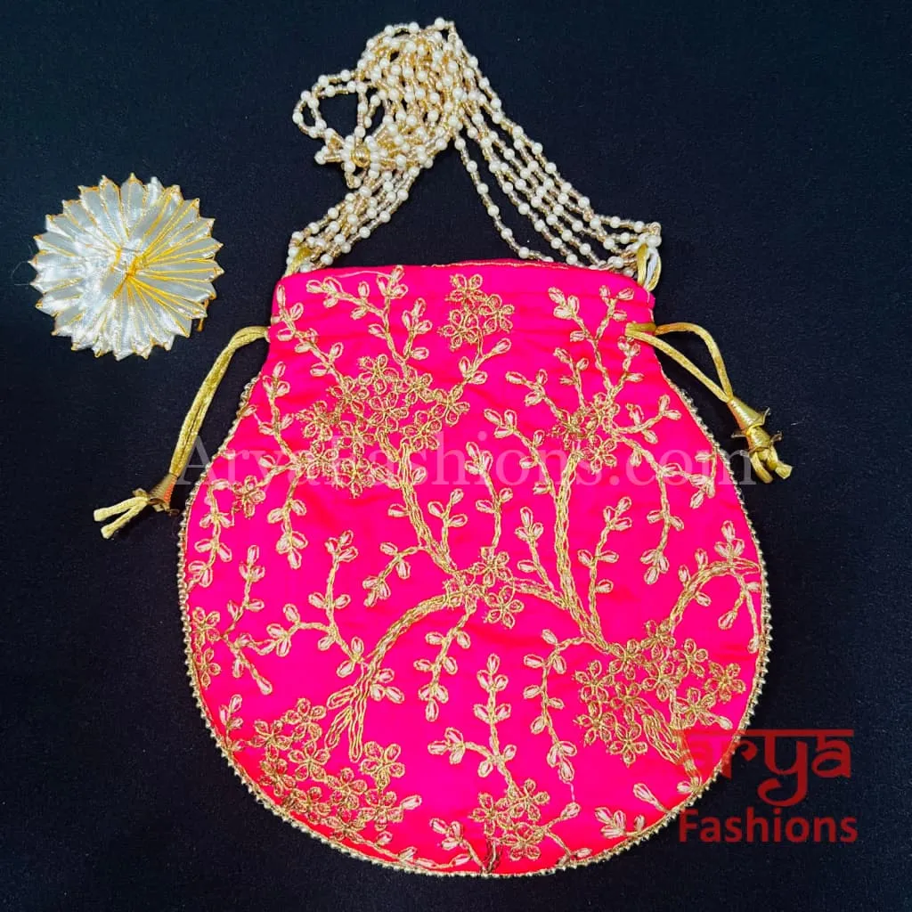 Multicolor Jaipuri Satin Potli Bag/ Designer Embroidered Potli