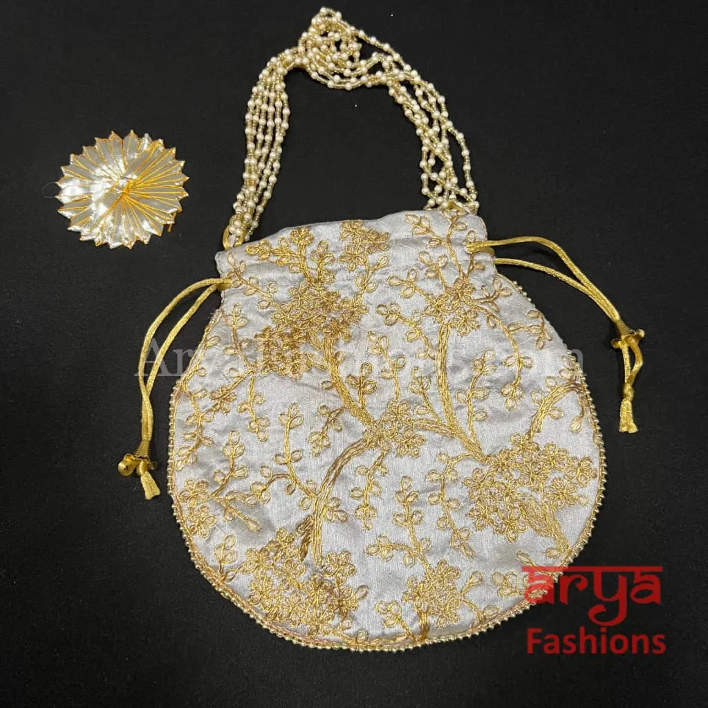 Multicolor Jaipuri Satin Potli Bag/ Designer Embroidered Potli