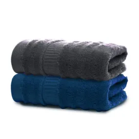 Mush 100% Bamboo 600 GSM Bath Towel |Ultra Soft, Absorbent & Quick Dry Towel for Bath |Towel Set of 2 | Solid | Couple Towel Set | 29 x 59 Inches (2, Grey & Navy Blue)