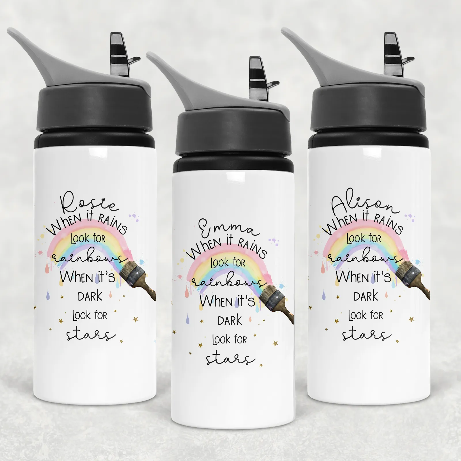 Paintbrush Rainbow Positivity Personalised Aluminium Straw Water Bottle 650ml