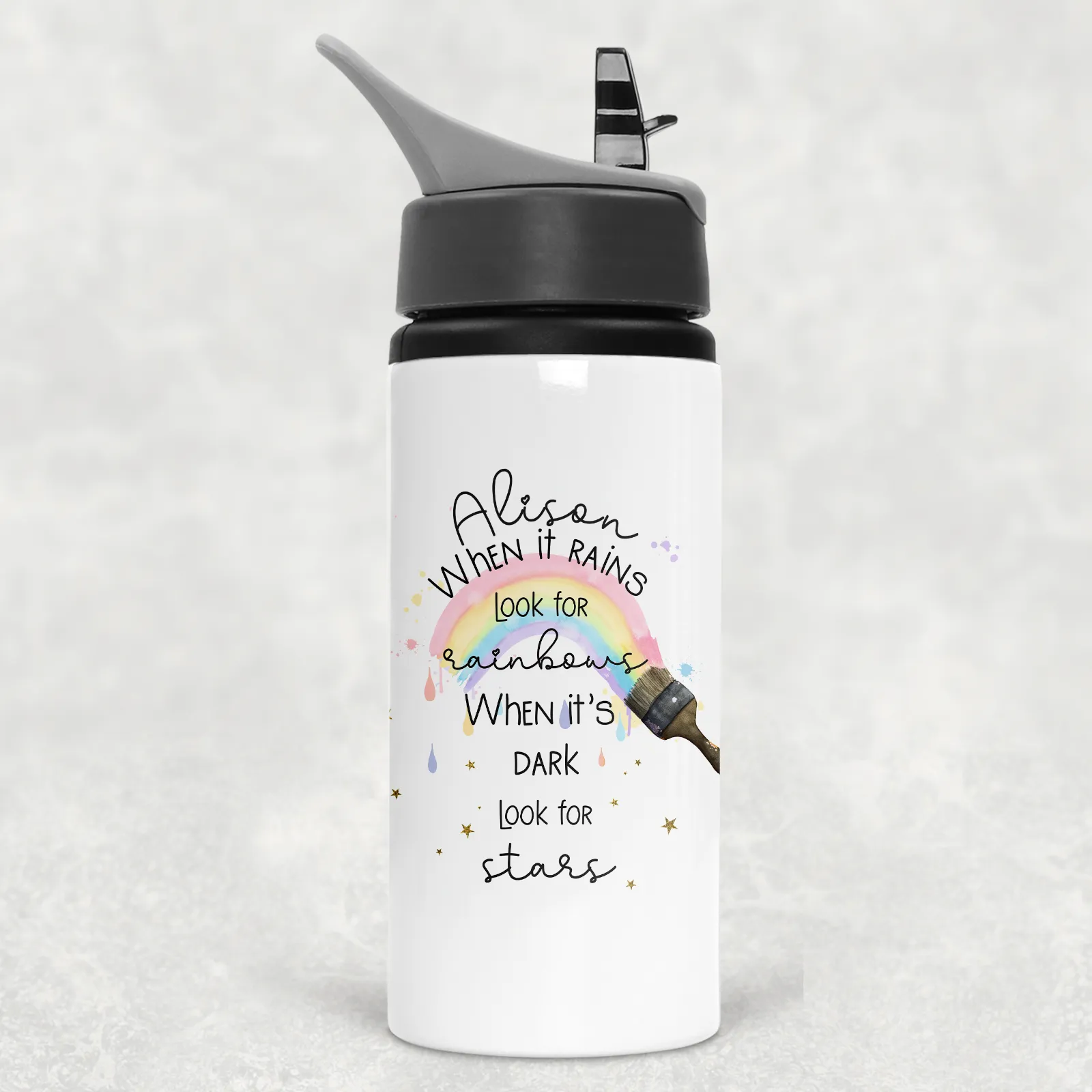 Paintbrush Rainbow Positivity Personalised Aluminium Straw Water Bottle 650ml