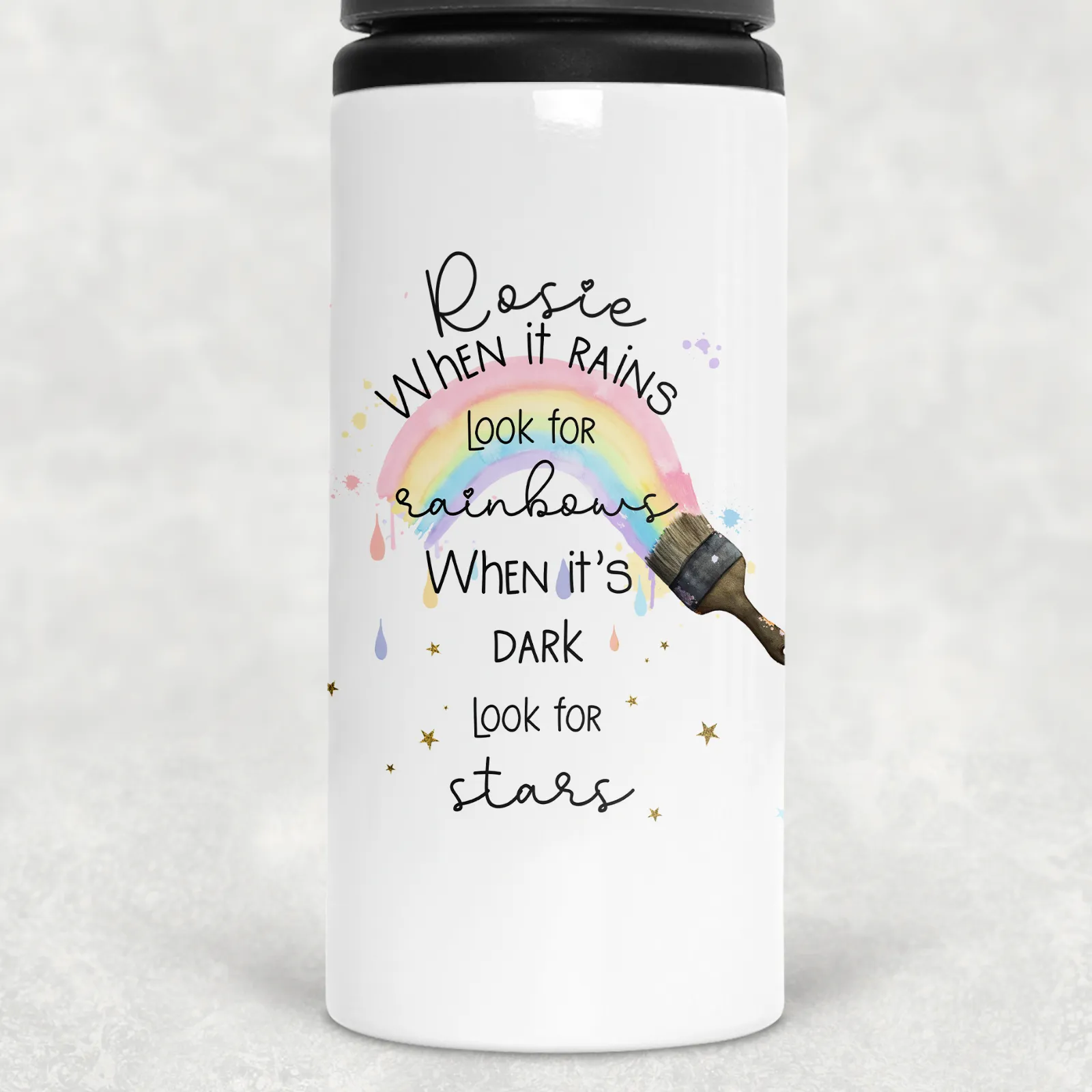 Paintbrush Rainbow Positivity Personalised Aluminium Straw Water Bottle 650ml