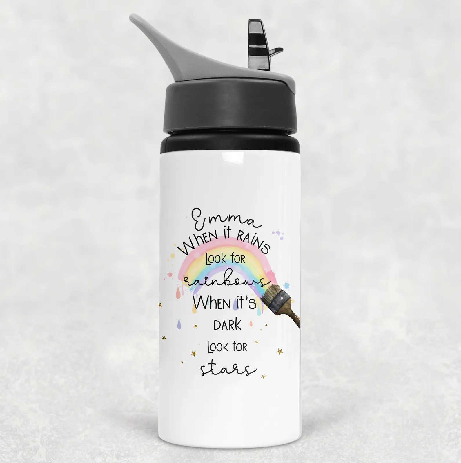 Paintbrush Rainbow Positivity Personalised Aluminium Straw Water Bottle 650ml