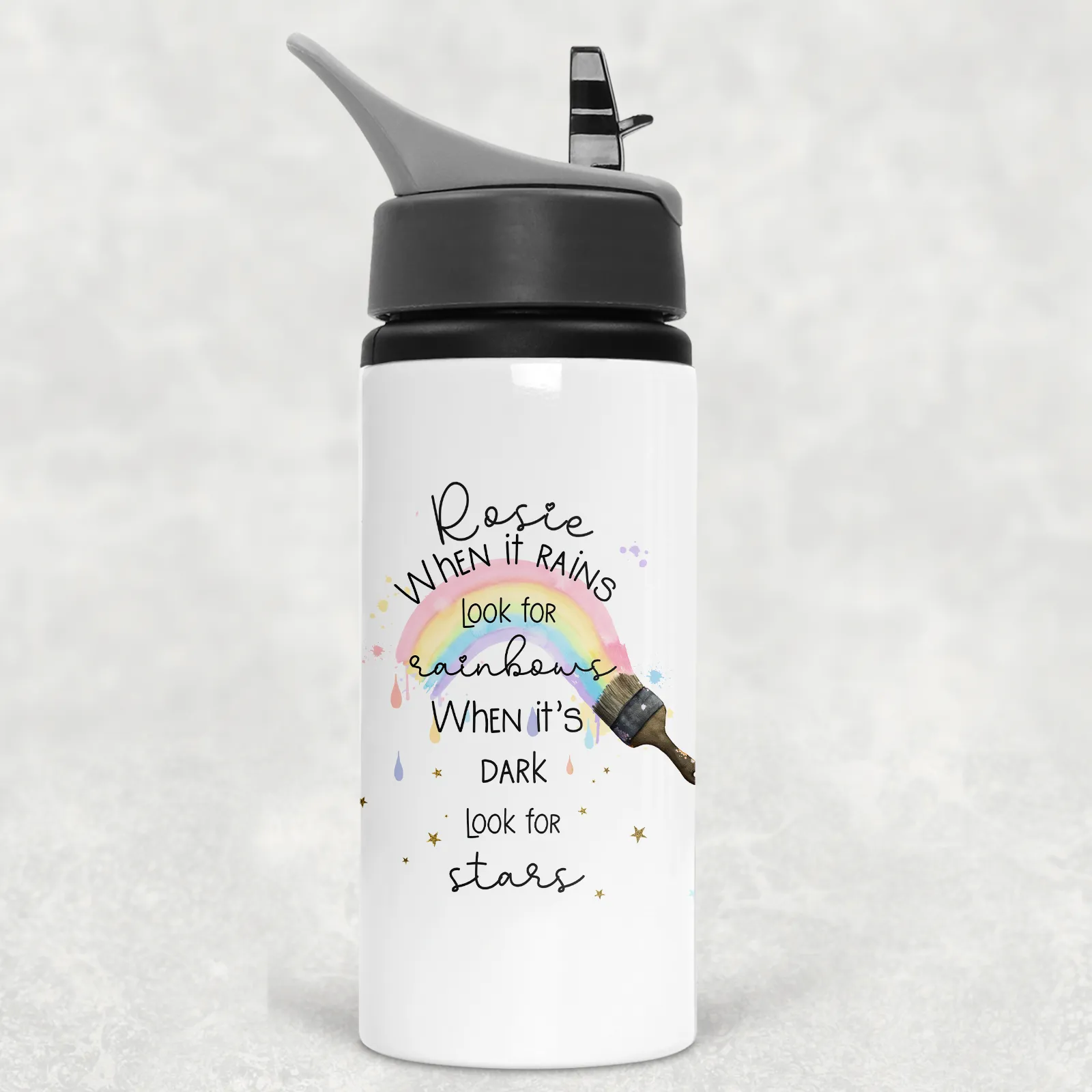 Paintbrush Rainbow Positivity Personalised Aluminium Straw Water Bottle 650ml