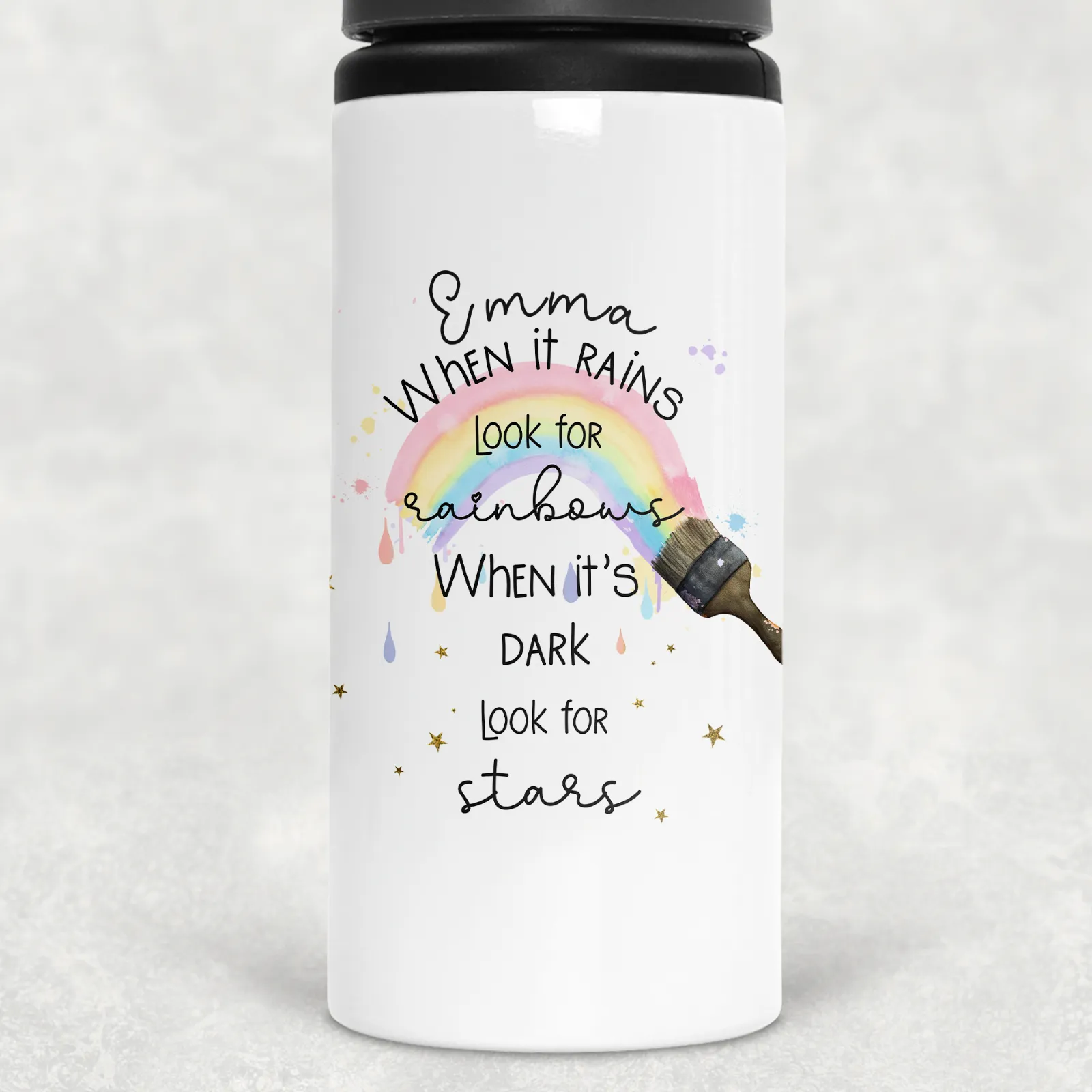 Paintbrush Rainbow Positivity Personalised Aluminium Straw Water Bottle 650ml