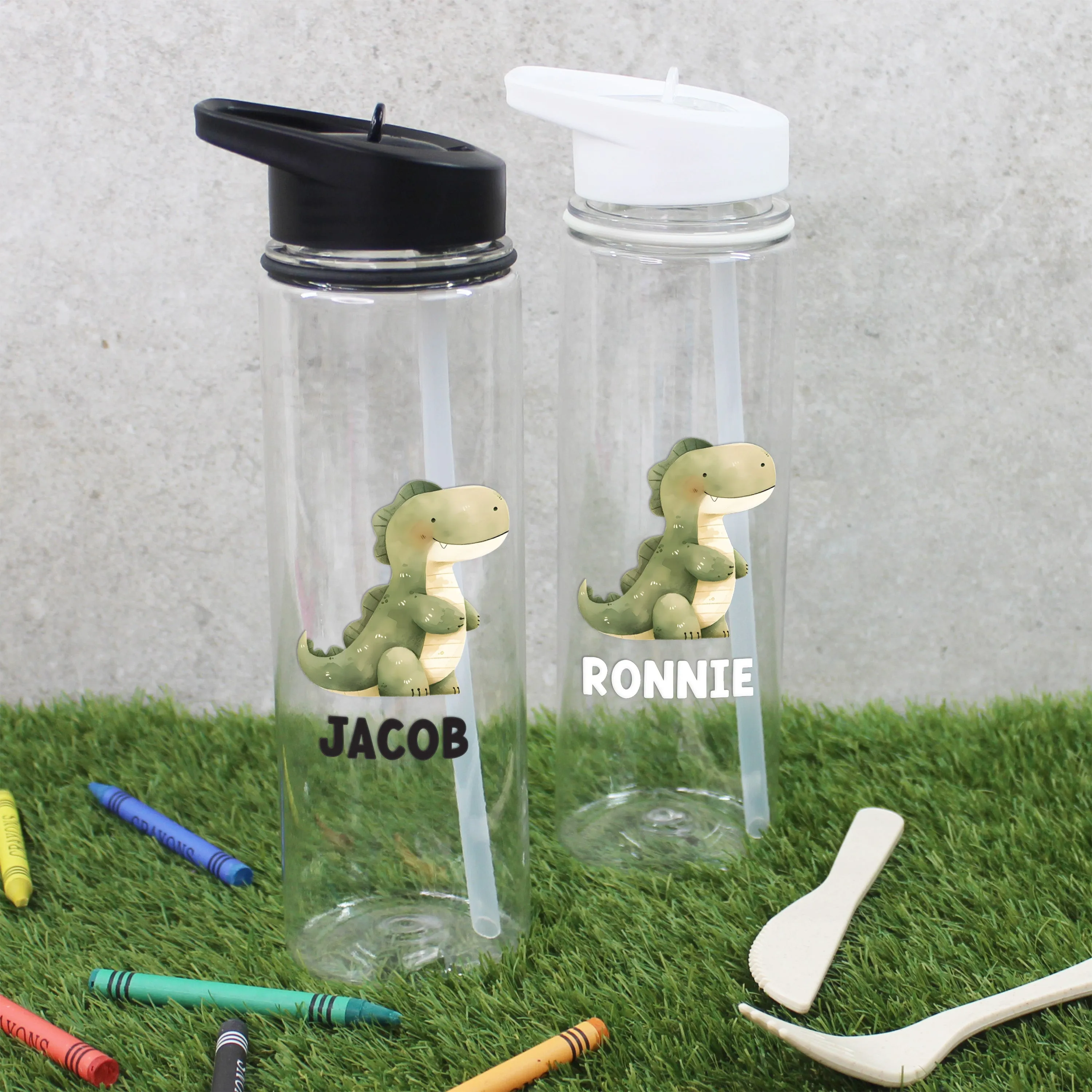 Personalised Children's Dinosaur Flip Straw Water Bottle, 725ml