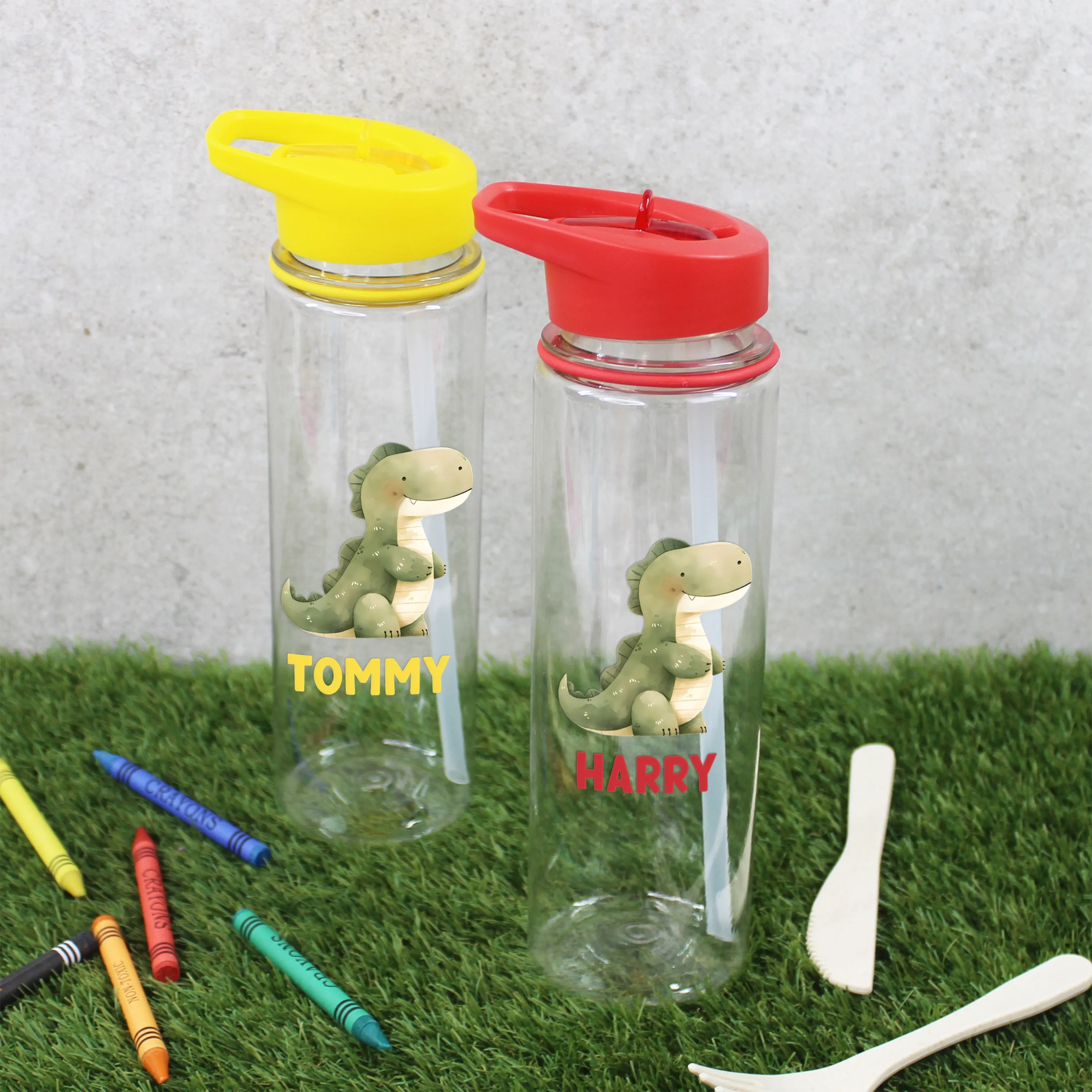 Personalised Children's Dinosaur Flip Straw Water Bottle, 725ml