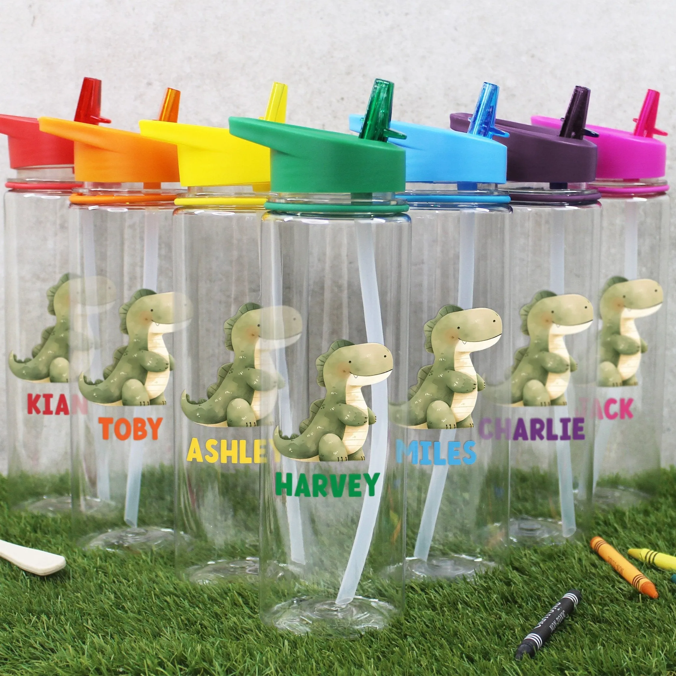 Personalised Children's Dinosaur Flip Straw Water Bottle, 725ml