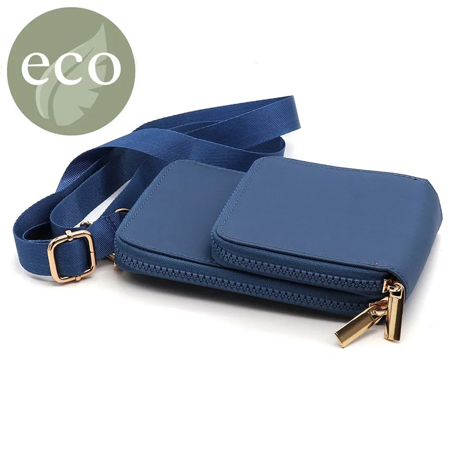 Recycled nylon denim blue phone bag