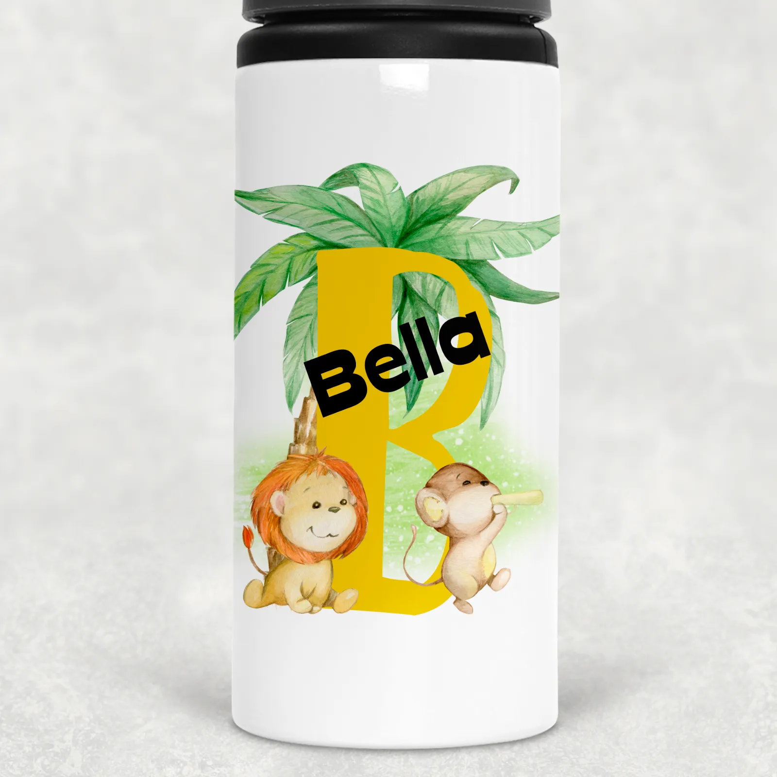 Safari Jungle Alphabet Personalised Aluminium Straw Water Bottle 650ml