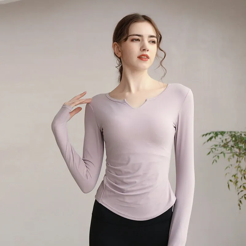 Seamless Long Sleeves Sports Yoga T-shirt V-neck Fitness High-quality Tops Tight Running Gym Activewear Workout Clothes Woman