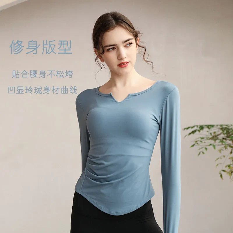 Seamless Long Sleeves Sports Yoga T-shirt V-neck Fitness High-quality Tops Tight Running Gym Activewear Workout Clothes Woman