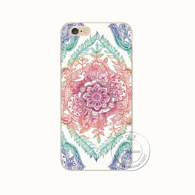 Shell For Apple iPhone 5 5S SE 5C 6 6S 7 Plus 6SPlus Back Case Cover Printing Mandala Flower Datura Floral Cell Phone Cases