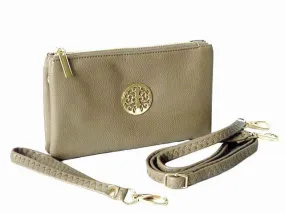 SMALL MULTI-COMPARTMENT CROSS-BODY PURSE BAG WITH WRIST AND LONG STRAPS - LIGHT GREY