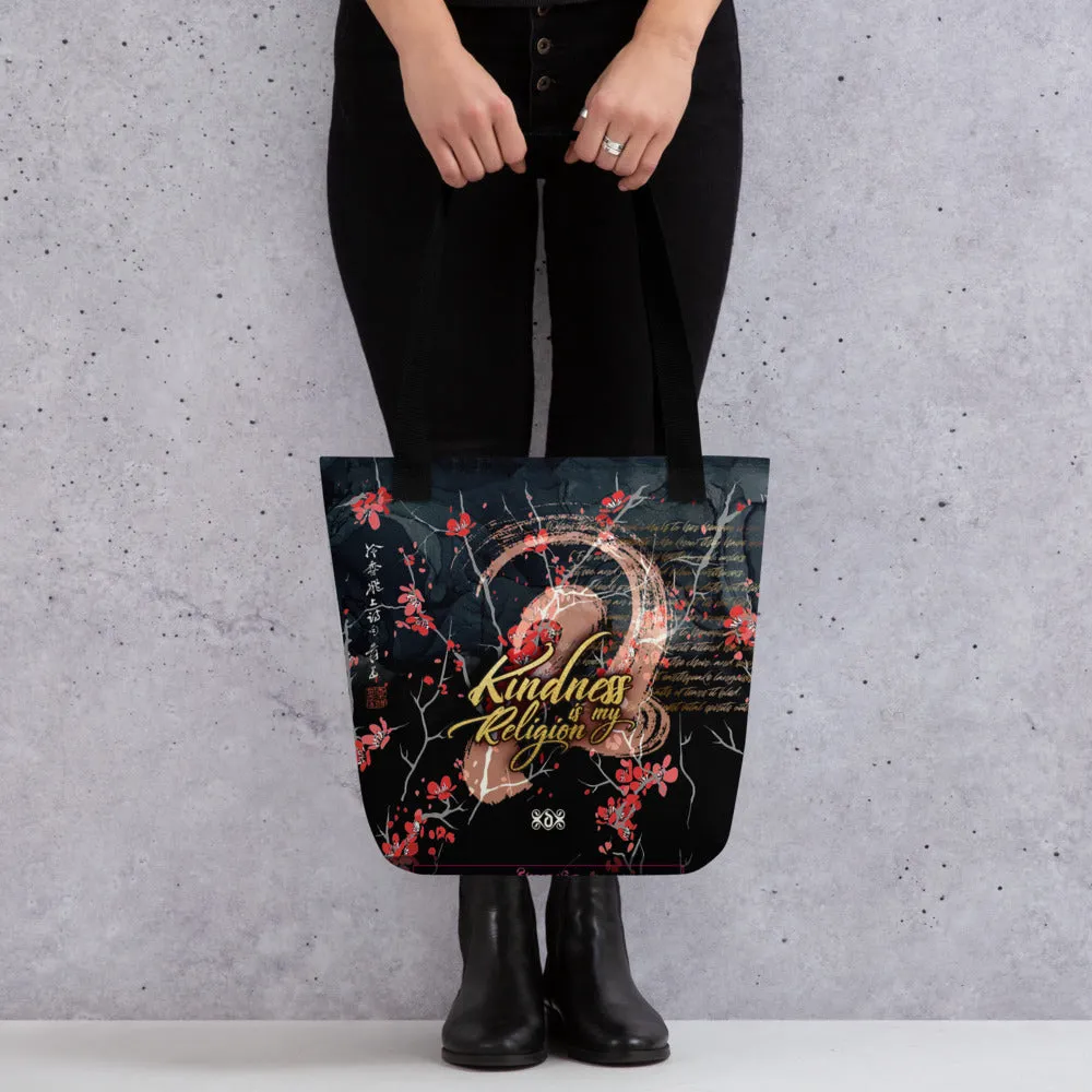 Spread the Message: Kindness is My Religion with Canvas Tote Bag Cherry Blossom Floral Bag | KMR01