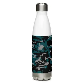 Stainless steel water bottle teal, gray, and black camouflage