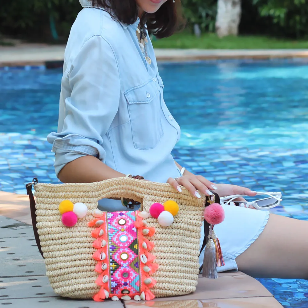 Summer straw bag woven tassel fresh travel beach holiday portable shoulder messenger bag