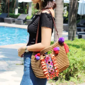 Summer straw bag woven tassel fresh travel beach holiday portable shoulder messenger bag