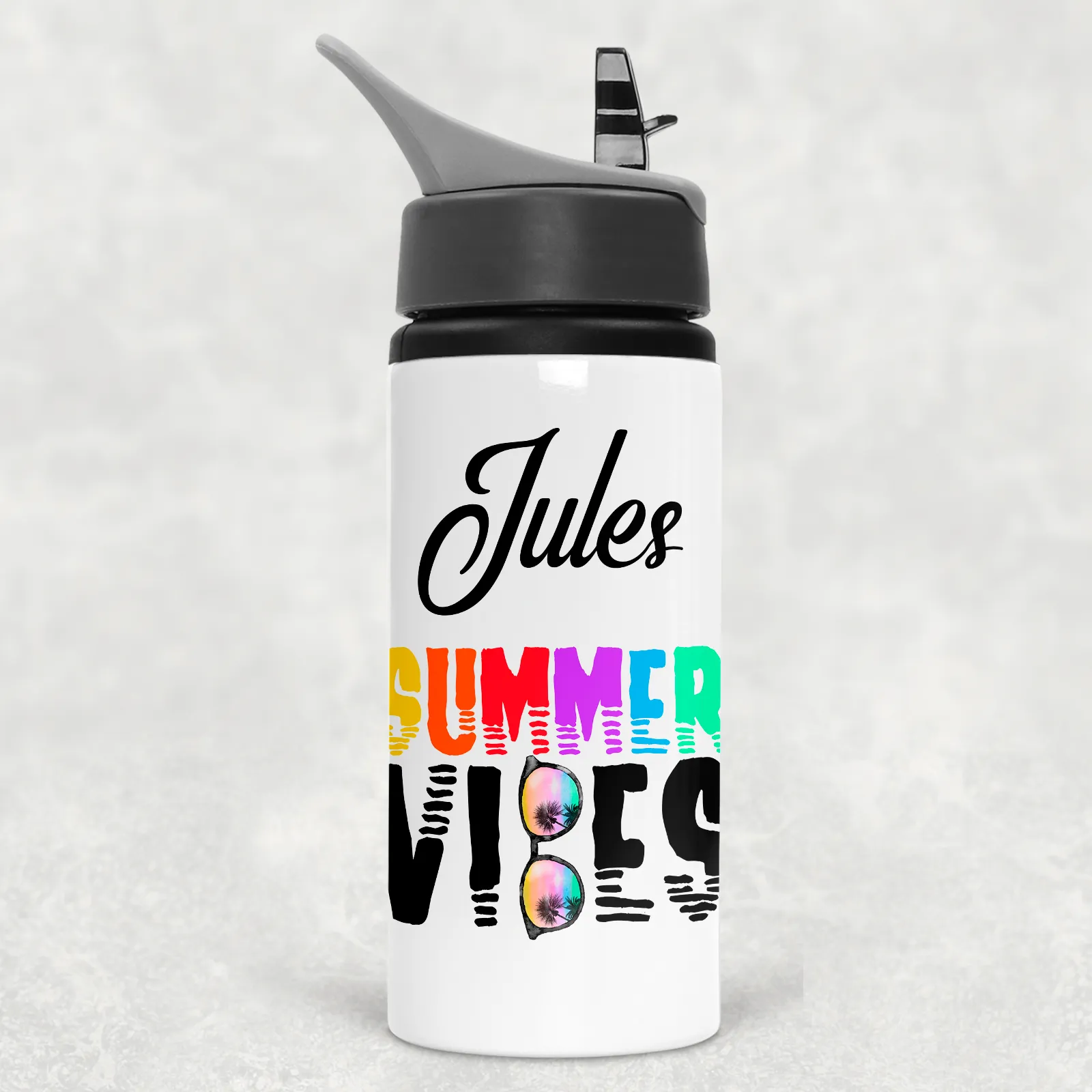 Summer Vibes Sunglasses Personalised Aluminium Straw Water Bottle 650ml